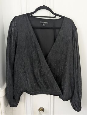 Banana Republic Black Metallic Wrap-Front Long Sleeve Top